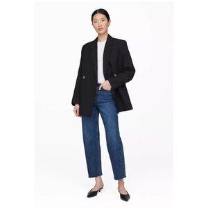 🔥 Anine Bing High Rise Straight Leg Jeans Raw Hem Size 28 NWT Dark Blue Wash